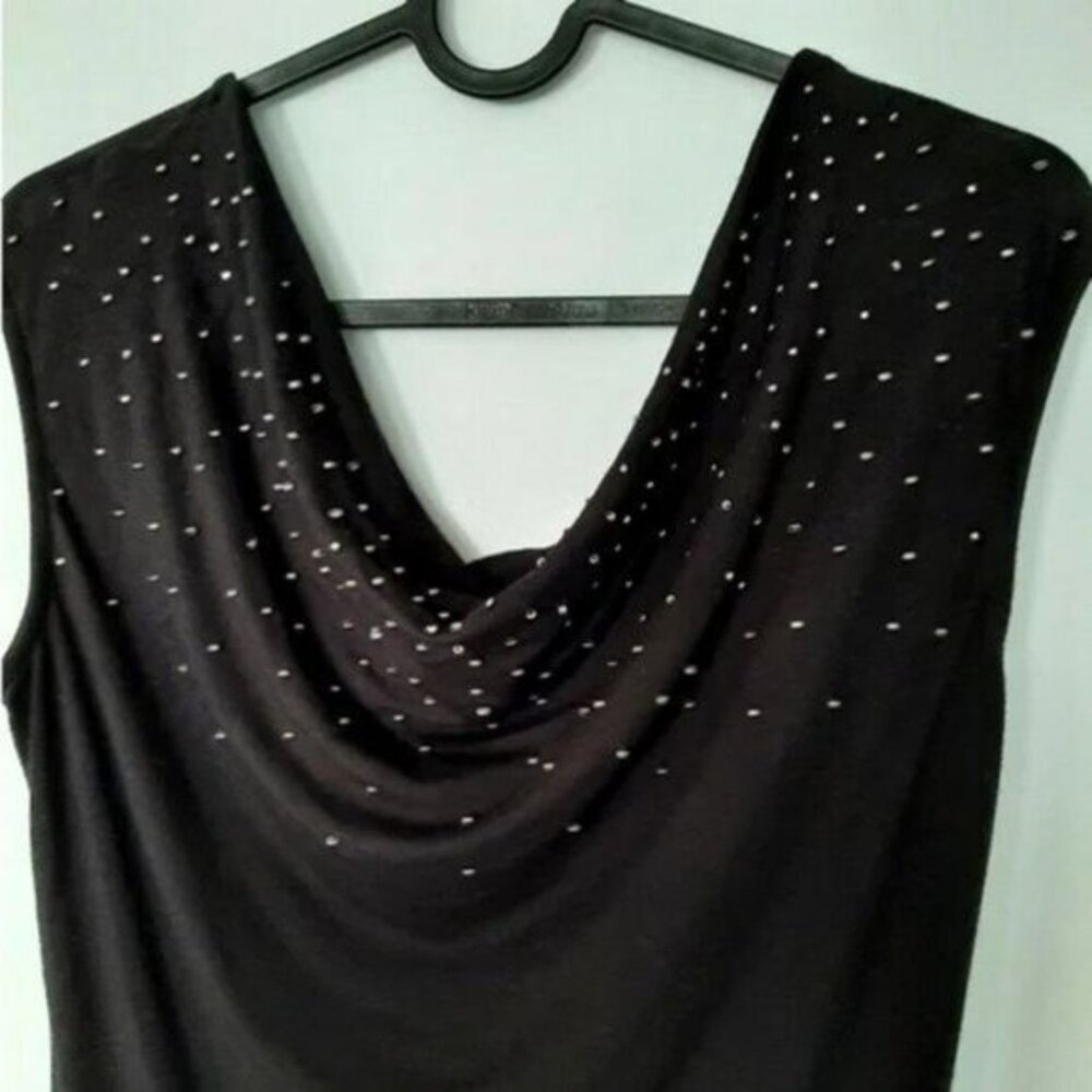GUESS Cowl Draped Neck Beaded Tank Top Sleeveless Black Sz S